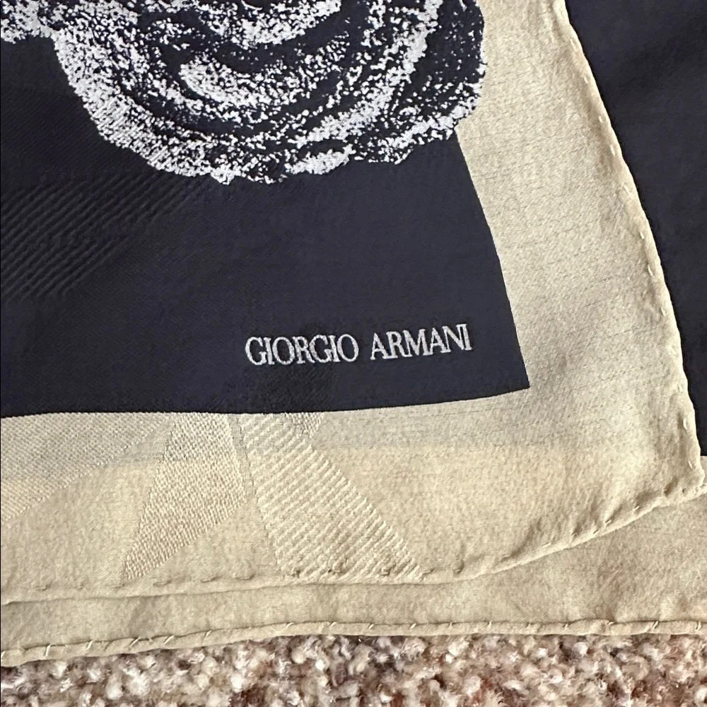 Giorgio Armani Black and Cream Floral Silk Scarf
